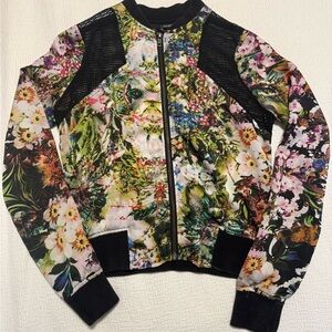 Boutique Floral Bomber Jacket XS Multicolor Zip Front Statement Jacket
